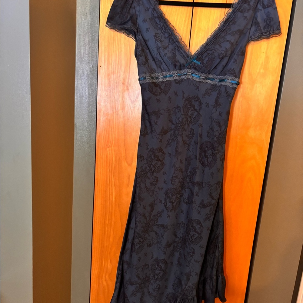 Kimchi Blue Asymmetrical Dress in Black with Lace Detail